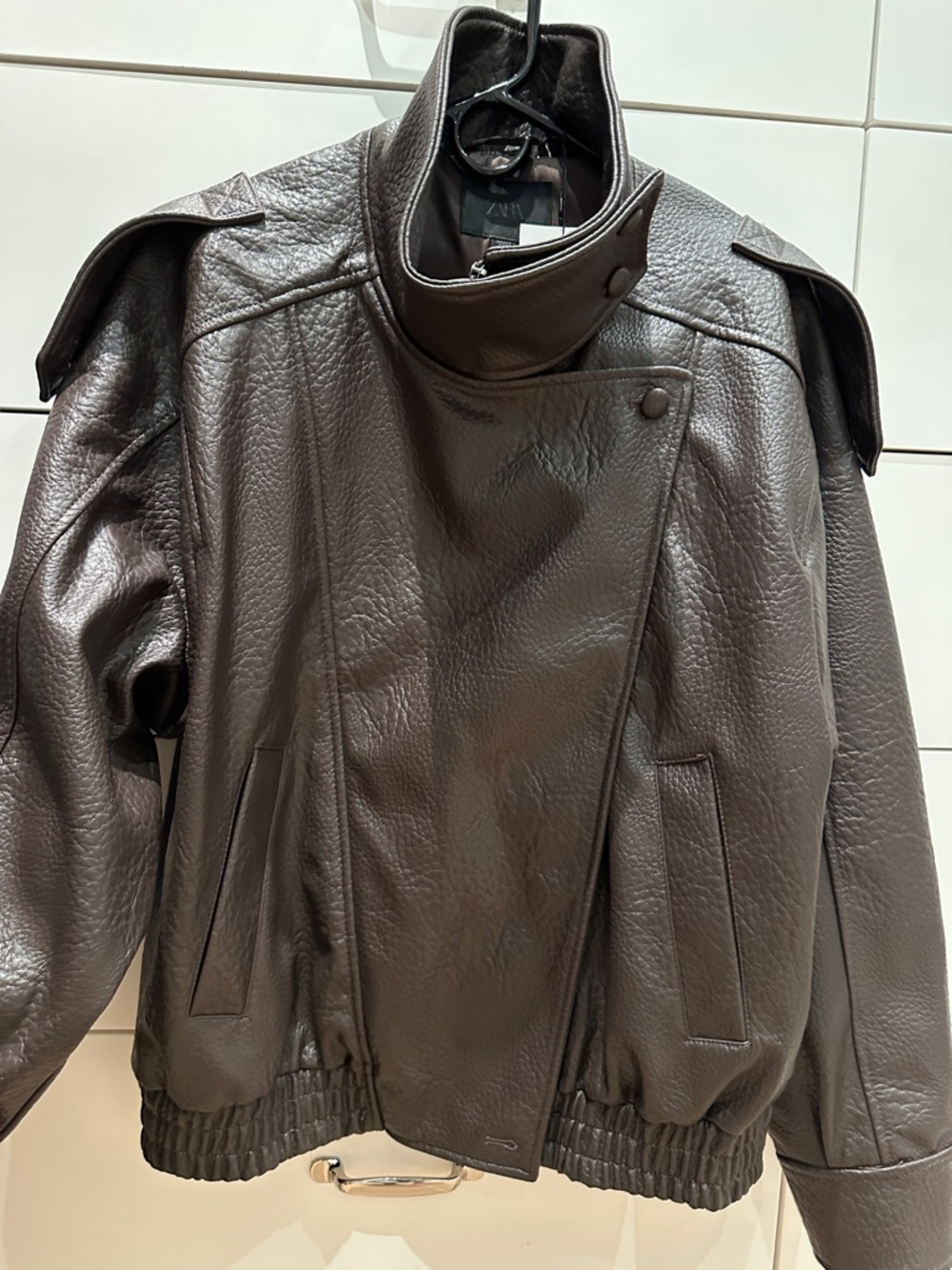 Zara faux brown leather pleather jacket S NWOT - Picture 13 of 15